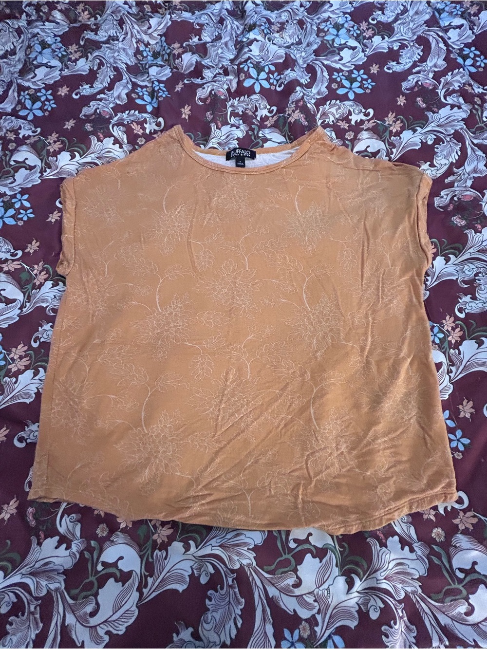 Buffalo David Bitton Marigold Floral French Terry Jacquard Short Sleeve Tee